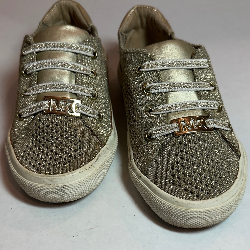Michael Kors Gold Sneakers with Velcro Straps and Mesh Texture